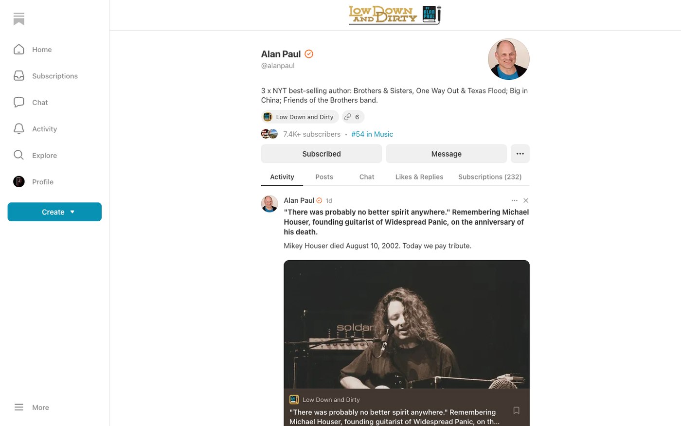 Alan Paul — Substack author profile page